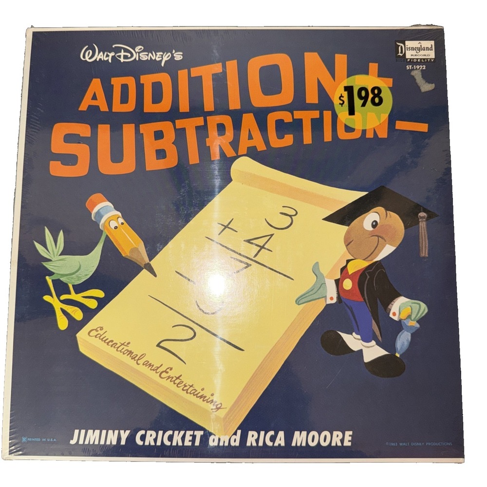 Walt Disney's -Addition & Subtraction- Vinyl LP ST1922 Jiminy Cricket Sealed
